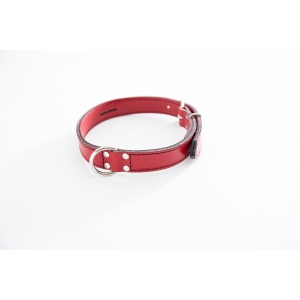 Red Leather Dog Collar - leather saddle stitching