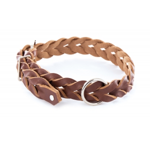 Brown braided leather collar for dog