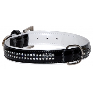 Dog collar - black leather - "Pierre de cristal"