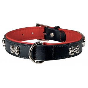 Dog collar - pattern bone - external black - internal red