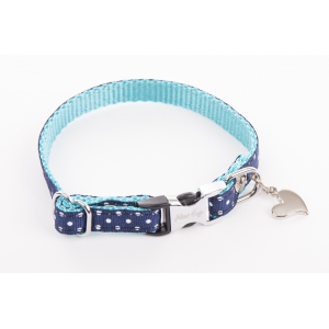 Collier pour chien nylon pois bleu - 1 x 17 à 27 cm 