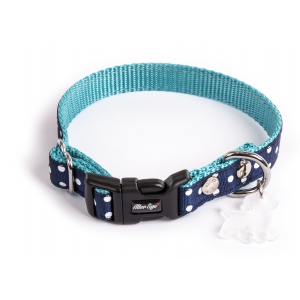 Dog collar - nylon blue peas - 1,5 x 23 à 33 cm 