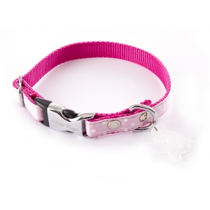 Dog collar - nylon pink peas - 1,5 x 23 à 33 cm 