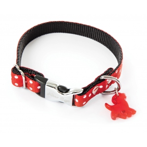 Dog collar - nylon red peas - 1,5 x 23 à 33 cm 