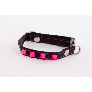 Adjustable Cat and small dog Collar - Neon Black - pink
