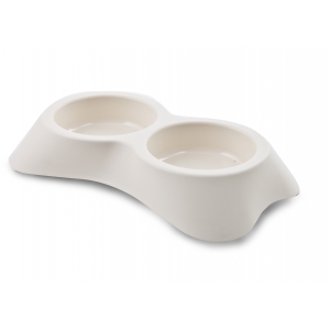 Plastic double bowl for dog - beige