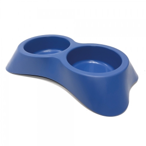 Plastic double bowl for dog - blue