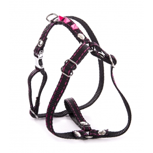 Dog black fluo harness - nylon black & pink