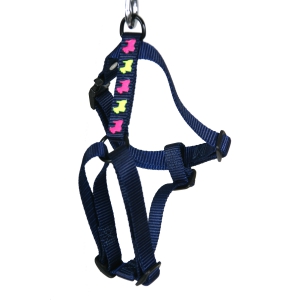 Dog harness - blue dog motifs