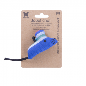 Cat toy - Blue mouse with cap - ethnic fabric