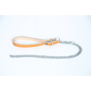 Dog chain lead with handle leather - natural
