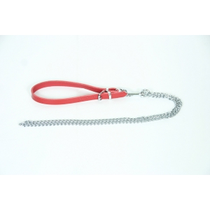 Dog chain lead with handle leather - red