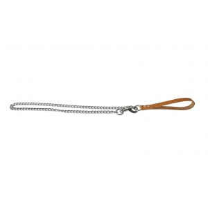 Dog chain lead with leather crust handle - natural