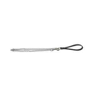 Dog chain lead with leather crust handle - black