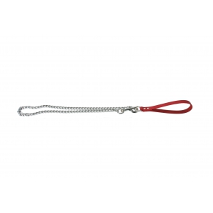 Dog chain lead with leather crust handle - red