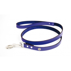 Blue leather lead for dog - classic colorful leather riveted