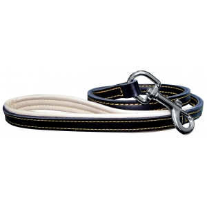Dog leather lead - black and white