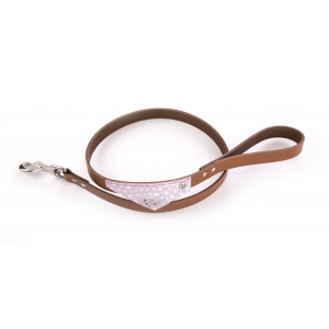 Miami straight cut leather leash and leather bandana - Pink Cognac