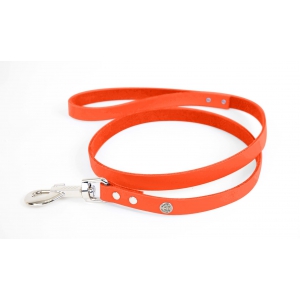 Orange leather lead for dog - classic colorful leather riveted
