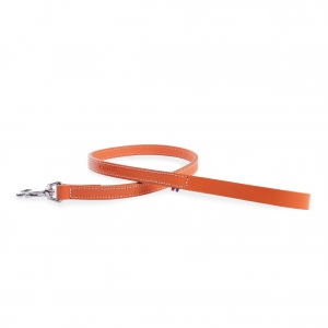 Orange leather lead for dogs - double thickness