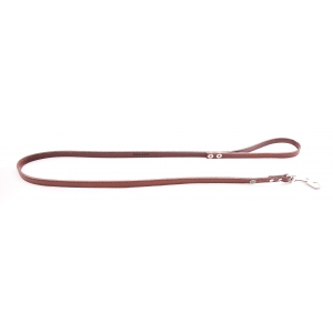 Brown leather lead for dogs - classic leather stitched with plate