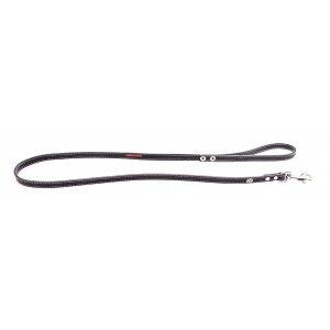 Black leather lead for dogs - classic leather stitched with plate