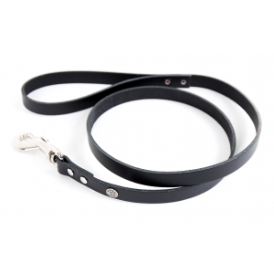 Black leather lead for dog - classic colorful leather riveted