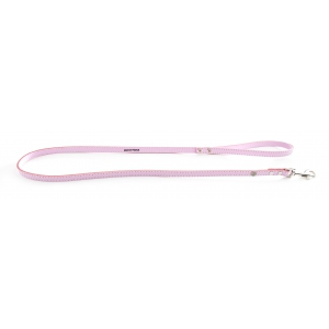 Pink leather lead for dogs - classic leather stitched with plate