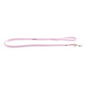 Laisse en cuir rose pour chien - cuir classique surpiqué avec plaque