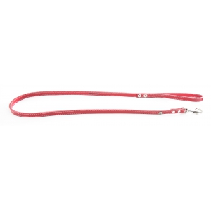 Red leather lead for dogs - classic leather stitched with plate