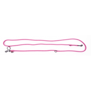Multiposition dog lead - rounded nylon - pink - 1,3 x 192 cm 