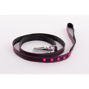 Dog nylon lead - Fluo Black  - black & pink