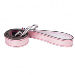 Pink metallic leather Dakota leash lined and quilted with pink