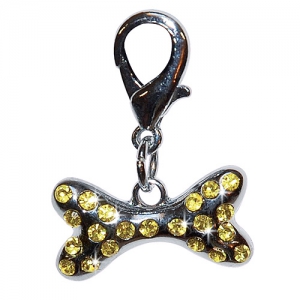 Bone dog pendant set with yellow (or gold ? plus chic !) rhinestones 2.5cm