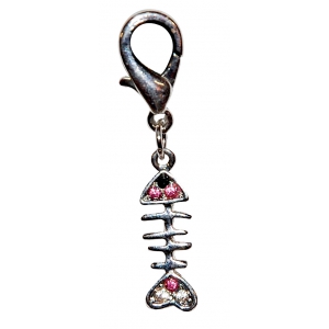 Fish dog pendant set with white and pink rhinestones 2.5cm