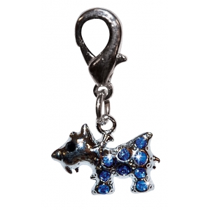 Terrier dog pendant set with blue rhinestones 2,0cm