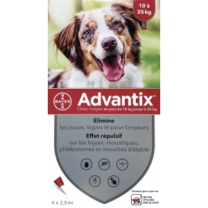 Pipettes antiparasitaires - chien entre 10 et 25 kg - Advantix