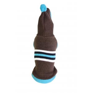 Dog sweater Pompon brown and blue