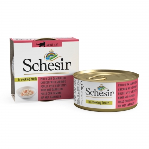 Schésir 14x70g Poulet crevettes  Chat dans le bouillon de cuisson