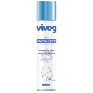Spray poudre poudre de craie universelle 2 en 1 pour chien et chat : shampoing sec et durcisseur de poils - 300ml - Vivog