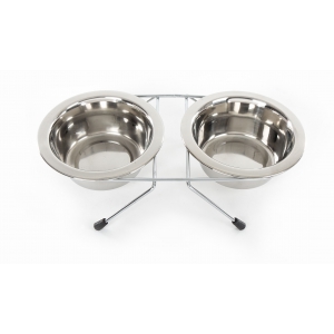 2 stainless stell bowls with stand for dog