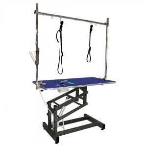 Table électrique à potence simple avec plateau bois - Bleu