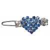 Barrette heart set with blue and white rhinestones 2.6cm