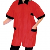 Blouse de toilettage longue à manches courtes - Rouge - Motif ciseaux - Taille L - Tour de poitrine 132 cm - Longueur 95 cm