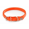 Orange leather dog collar - classic leather stitched with plate - W 10mm L 31cm