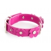 Fuchsia leather collar for dog - Clover leather right - W 31mm L 45cm