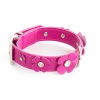 Collier cuir droit fuchsia pour chien - cuir fantaisie trèfle peausserie - larg 31mm Long 55cm