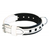 Black and white leather dog collar - Montana - W35mm L60cm