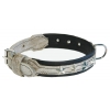 Grey and black leather dog collar - Montana - W25mm L40cm