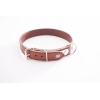 Brown leather dog collar - classic leather stitched with plate - W 18mm L 45cm
